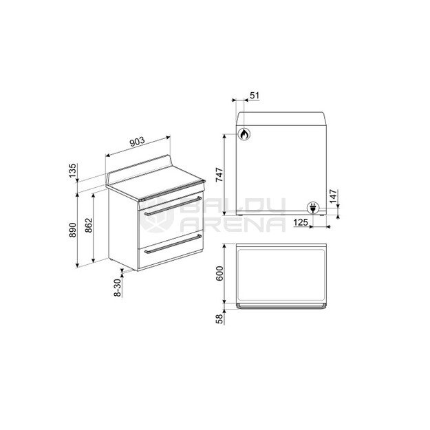 SMEG dujinė viryklė su elektrine orkaite TR90GR2