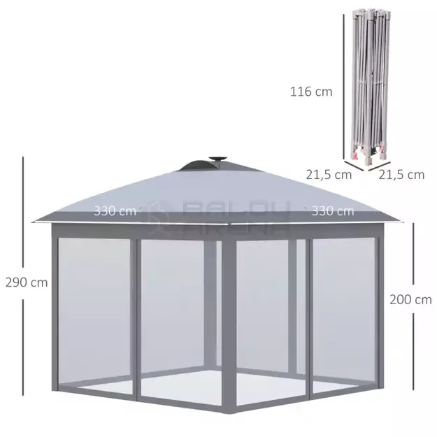 Sulankstoma pavėsinė su tinkleliu nuo uodų 3,3×3,3 m