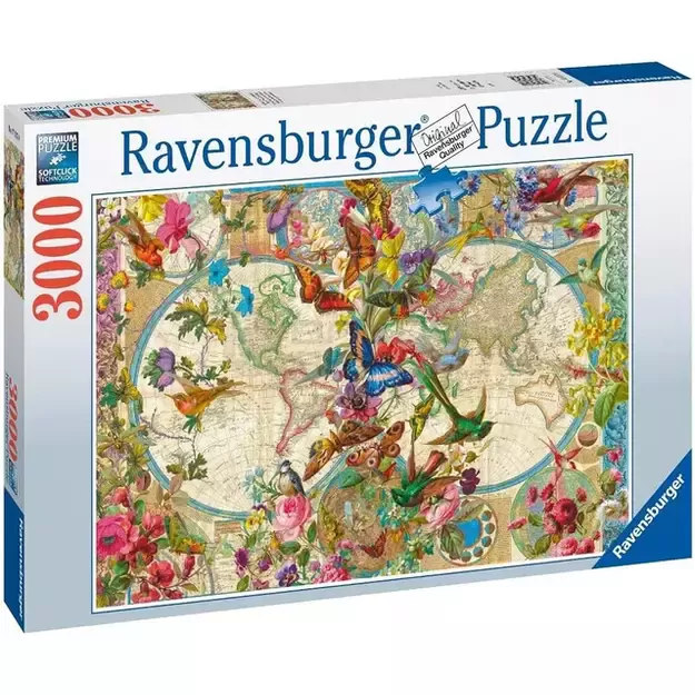 Ravensburger Puzzle Dėlionė: Pasaulio žemėlapis Flora ir Fauna