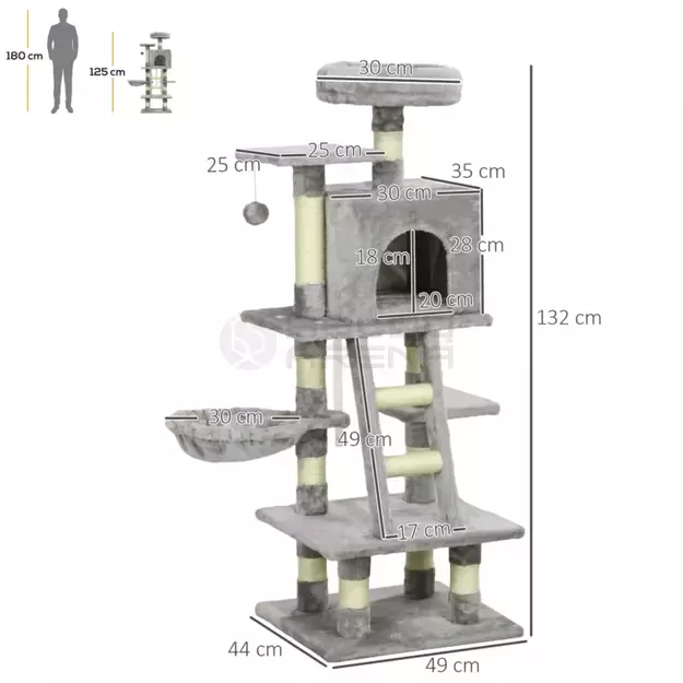 Kačių draskyklė su kačių urvu 132 cm