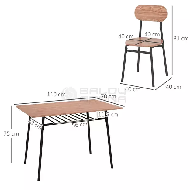Valgomojo stalo ir 4 kėdžių komplektas, tikmedis, plienas 110 x 70 x 75 cm