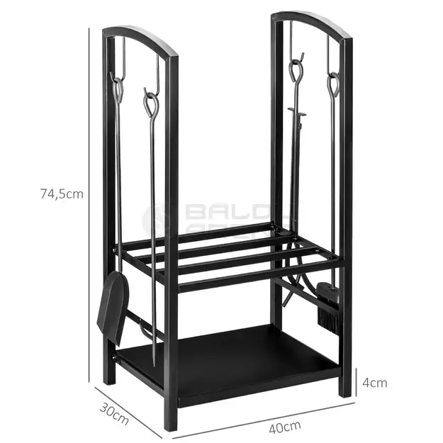 Metalinis židinio malkų stovas – juodas 40x30x74,5 cm