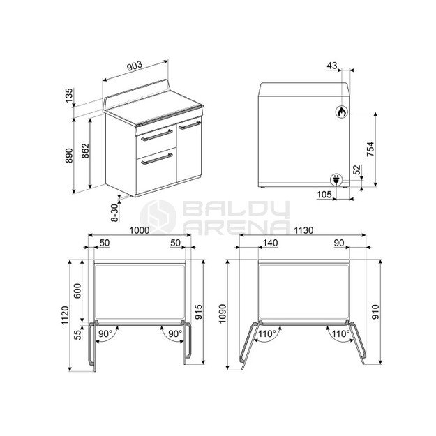 SMEG dujinė viryklė su 3 elektrinėmis orkaitėmis TR93P