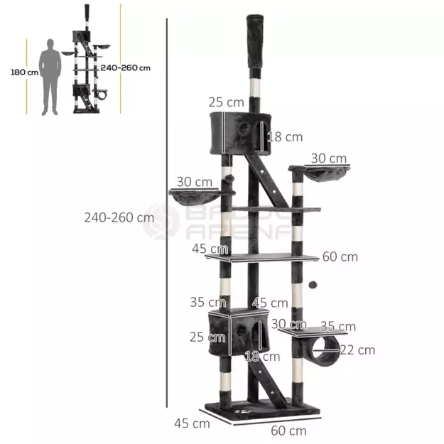 Kačių draskyklė montuojama prie lubų 240-260 cm – tamsiai pilka