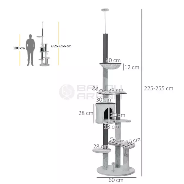 Aukšta kačių draskyklė 225-255 cm – pilka