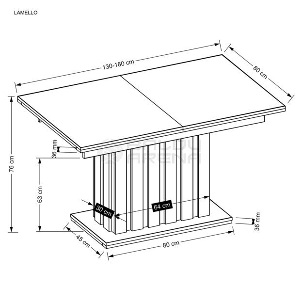 Stalas LAMELLO 130-180/80 cm