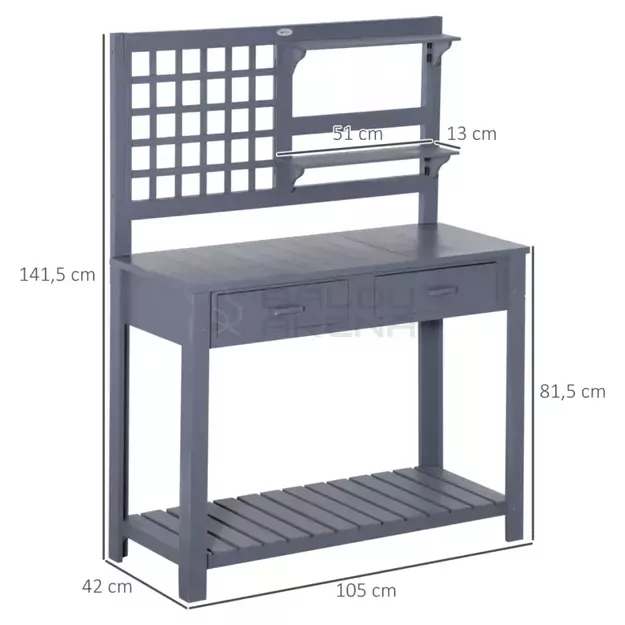 Medinis sodinimo stalas su 2 stalčiais – pilka 105 x 42 x 141,5 cm