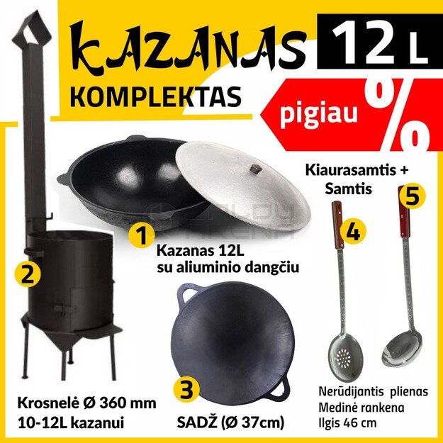 Krosnelės 10-12L Komplektas: Kazanas 12L – Sadž Ø37cm – Samtis – Kiaurasamtis