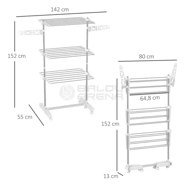 Mobili drabužių džiovyklė 3 lygių sulankstoma 80-142 x 55 x 152 cm