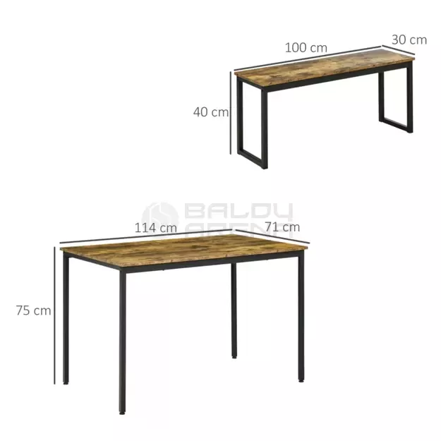 Virtuvės stalo komplektas su 2 suolais, 114x71x75cm