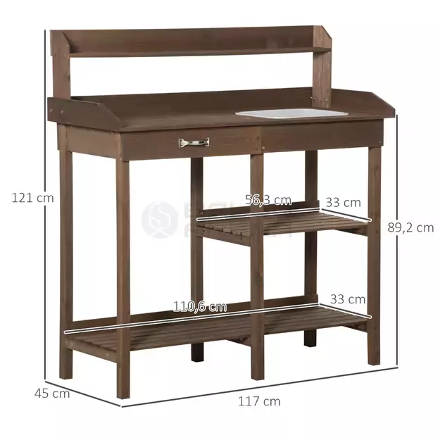 Medinis sodinimo stalas su padėklu – Ruda 117 x 45 x 121 cm